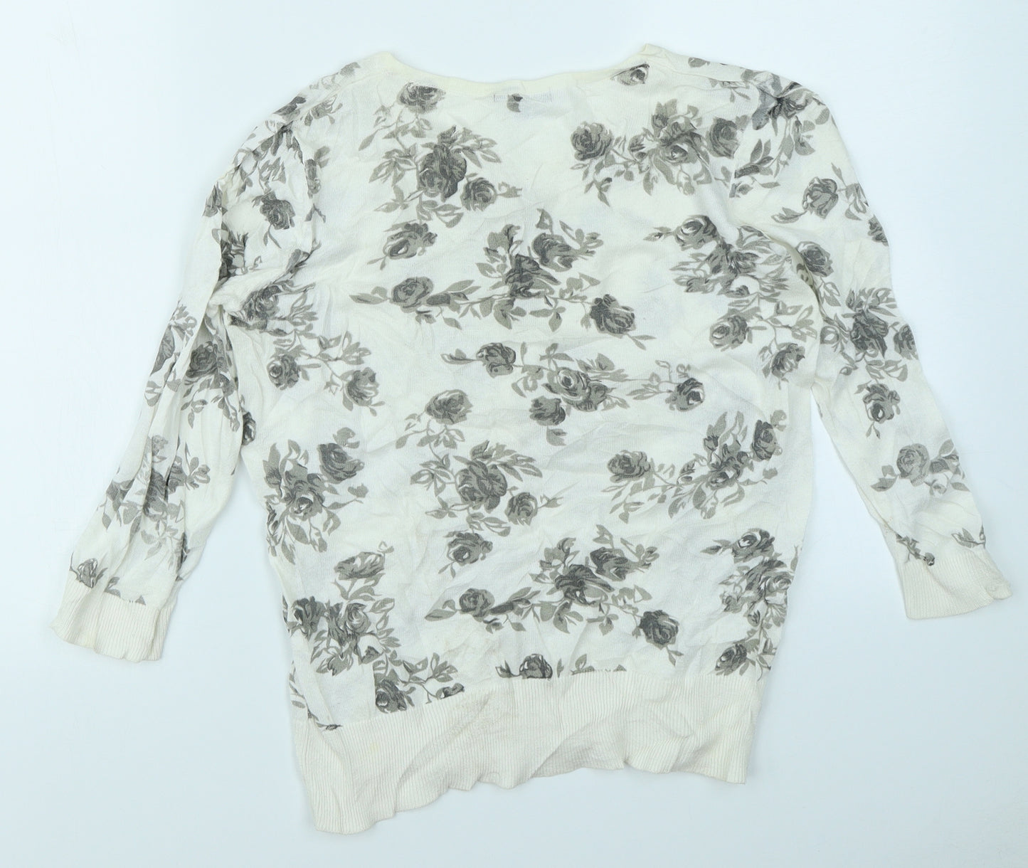 Papaya Womens White Floral  Cardigan Jumper Size 12