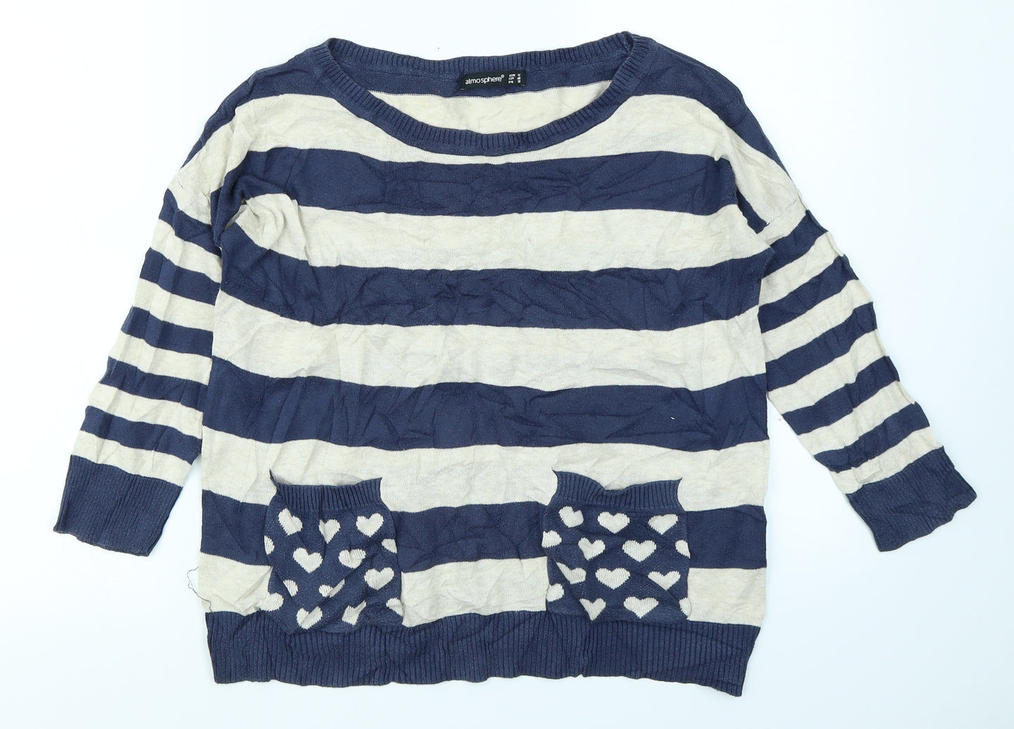 Atmosphere Womens Blue Striped  Pullover Jumper Size 12