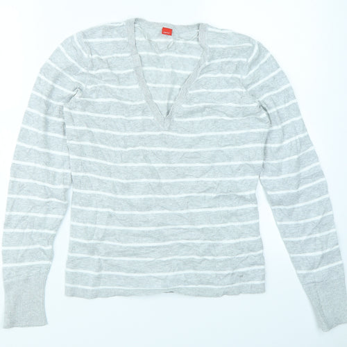 Esprit Womens Grey Striped  Pullover Jumper Size S