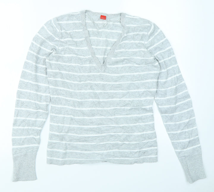 Esprit Womens Grey Striped Pullover Jumper Size S