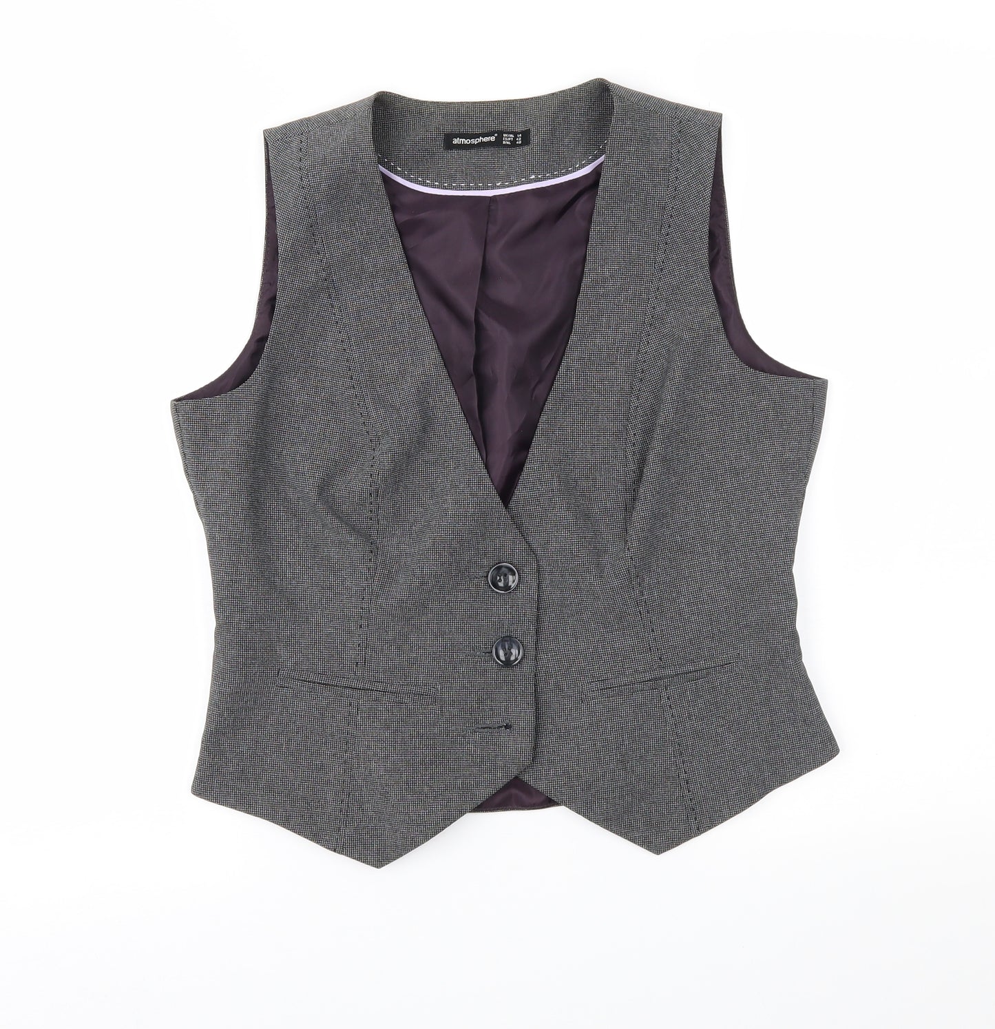 Atmosphere Womens Grey Herringbone  Jacket Suit Waistcoat Size 14