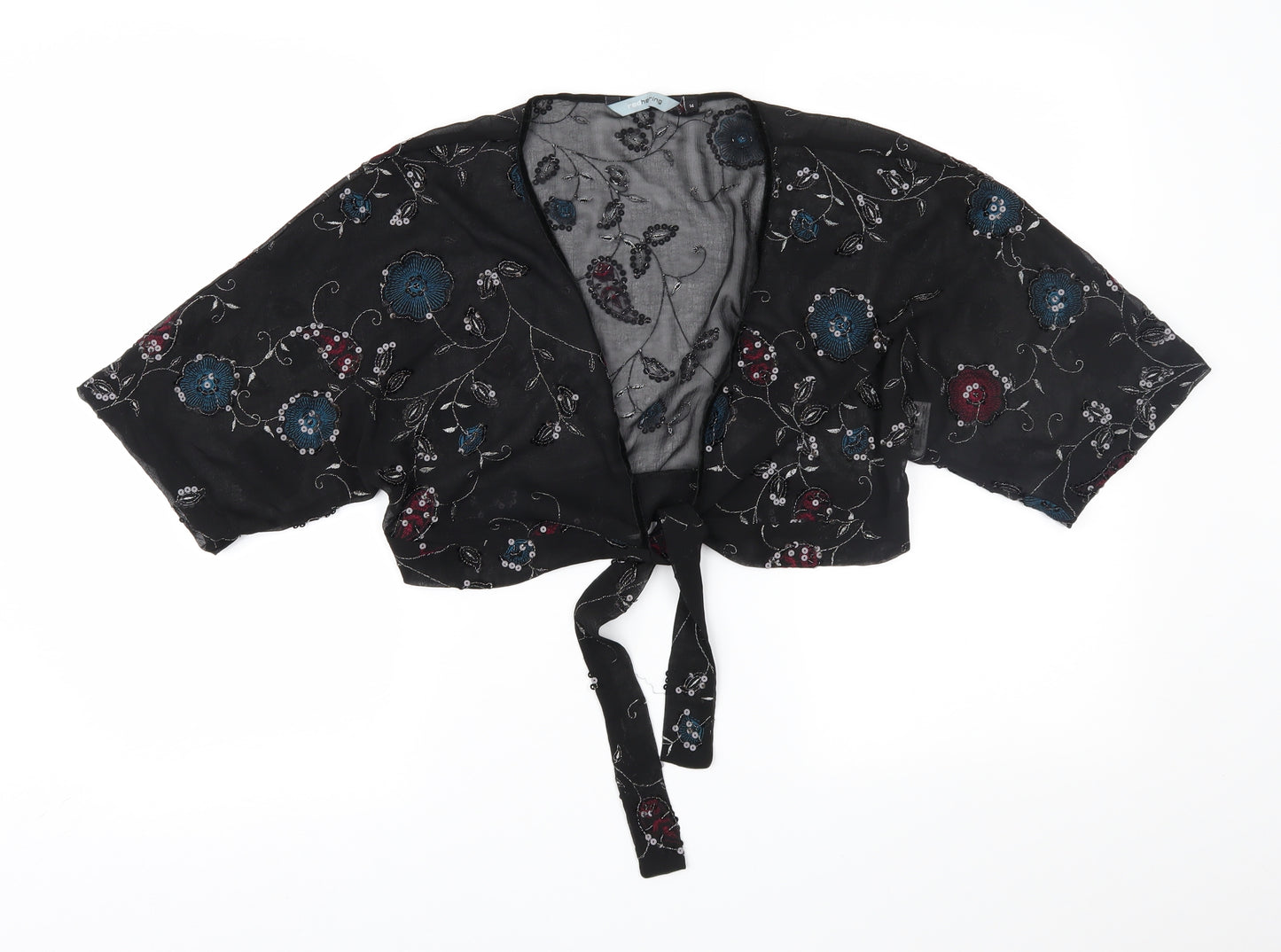 Red Herring Womens Black Floral Chiffon Kimono Jacket Size 14