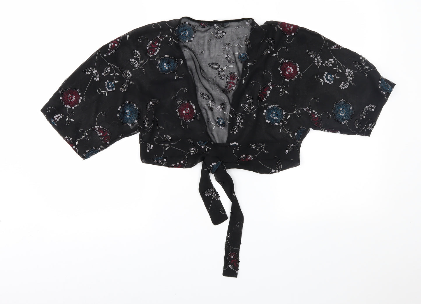 Red Herring Womens Black Floral Chiffon Kimono Jacket Size 14