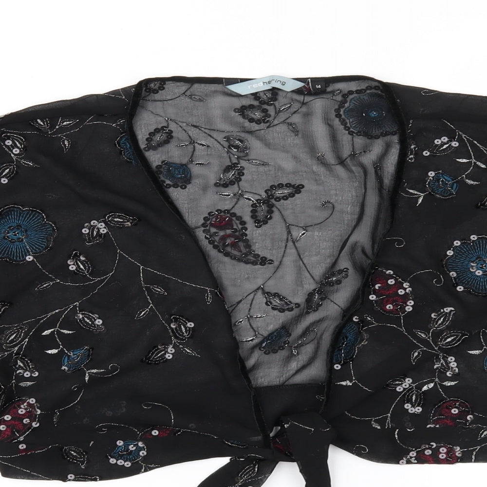 Red Herring Womens Black Floral Chiffon Kimono Jacket Size 14