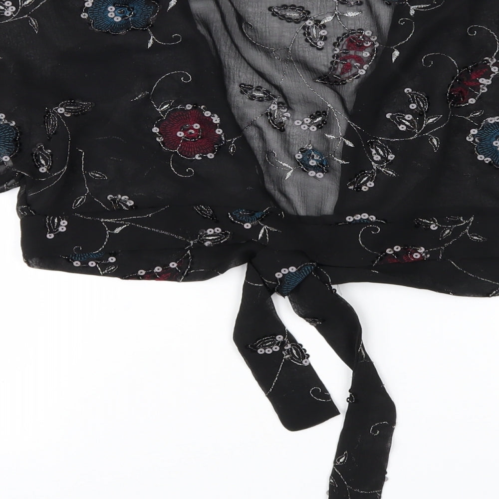 Red Herring Womens Black Floral Chiffon Kimono Jacket Size 14