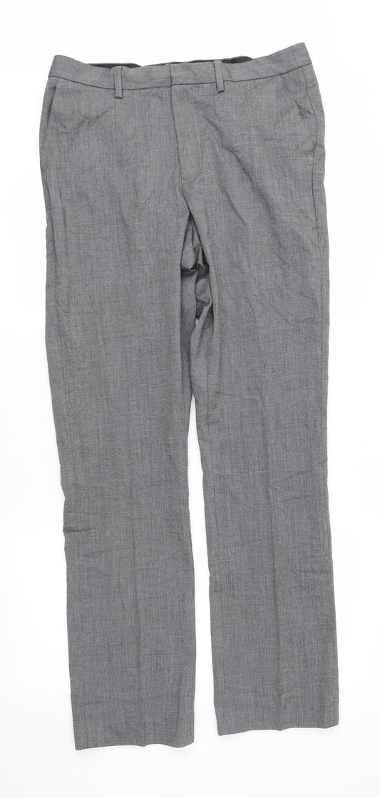 Front view of Debenhams men’s grey trousers, size 34, in, 33-inch leg