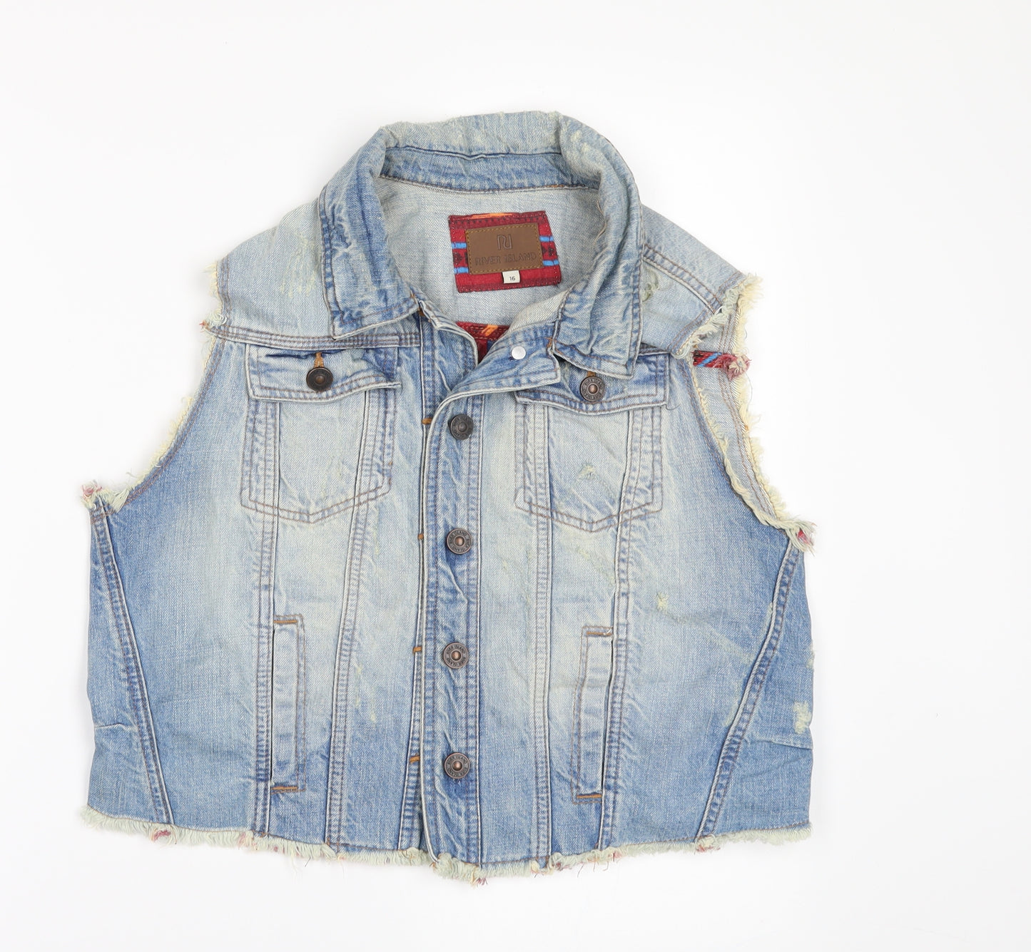 River Island Womens Blue  Denim Jacket Waistcoat Size 16