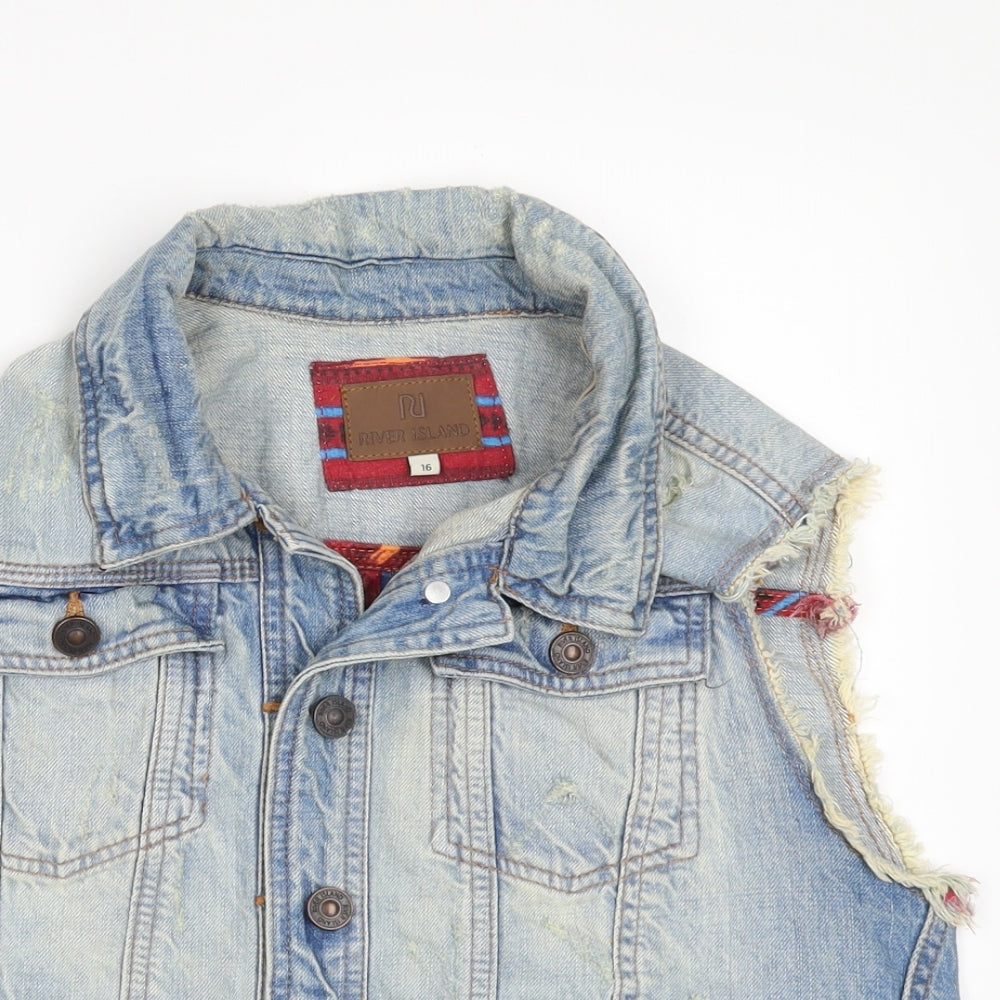 River Island Womens Blue  Denim Jacket Waistcoat Size 16