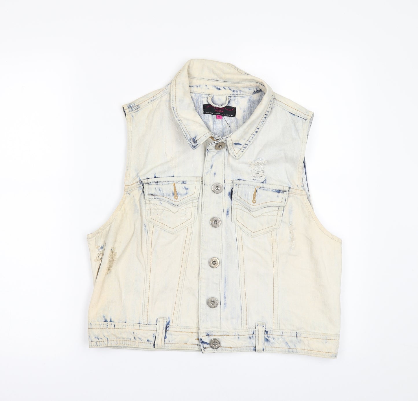 New Look Womens Blue  Denim Gilet Waistcoat Size 16  - DISTRESSED