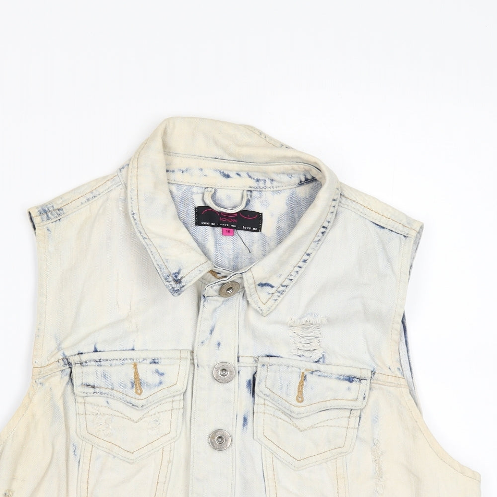 New Look Womens Blue  Denim Gilet Waistcoat Size 16  - DISTRESSED