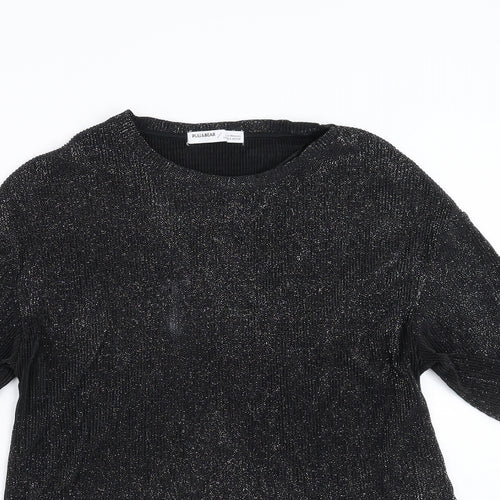 Pull&Bear Womens Black   Basic Blouse Size S  - glittery