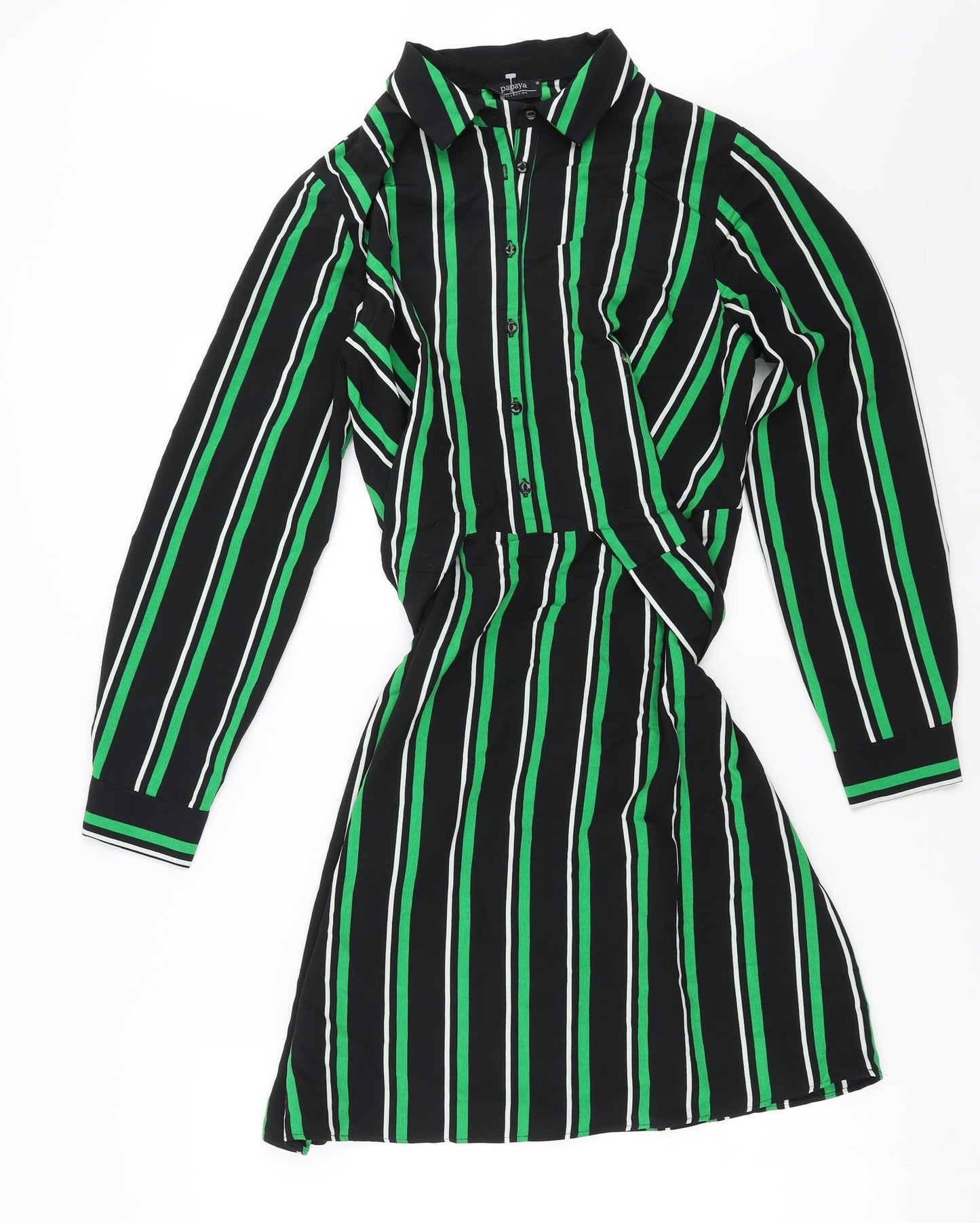 Papaya Womens Black Striped  Shirt Dress  Size 12