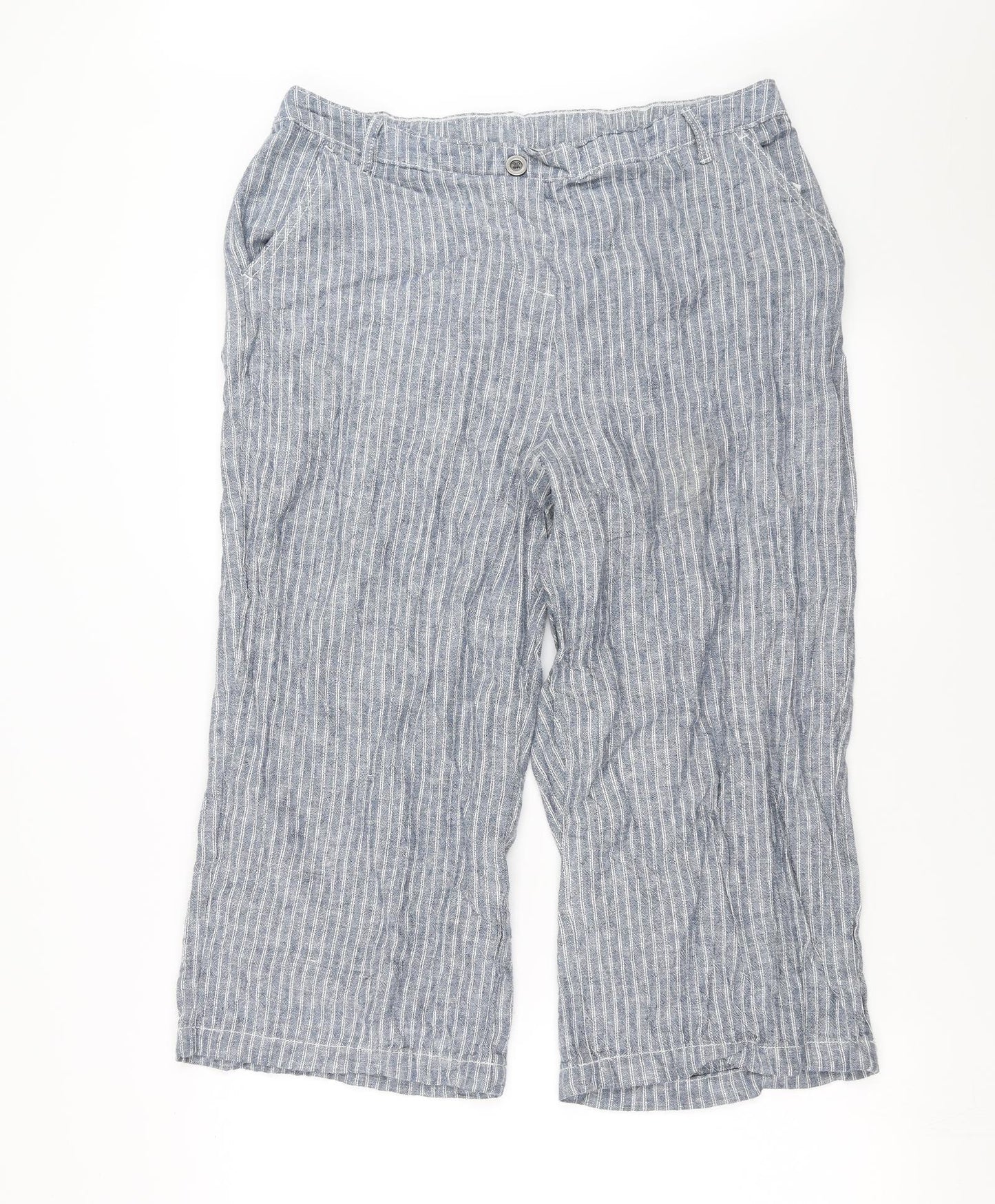 Bonmarché Womens Blue Striped  Cropped Trousers Size 16 L21 in