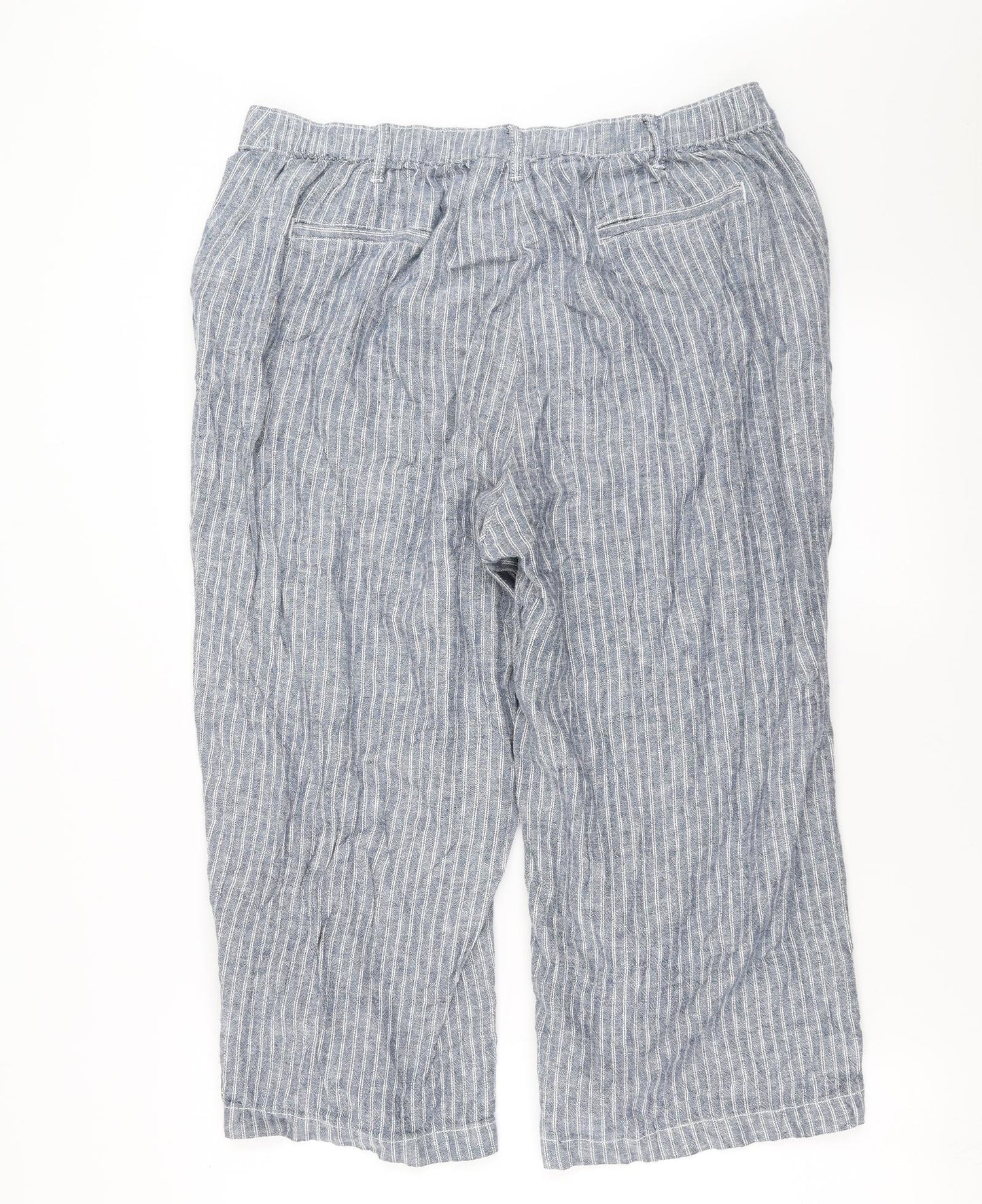 Bonmarché Womens Blue Striped  Cropped Trousers Size 16 L21 in