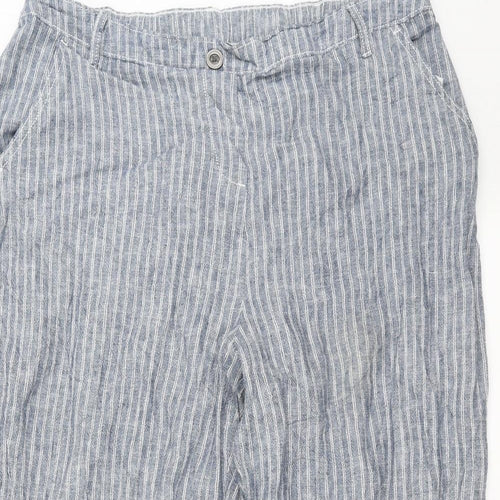 Bonmarché Womens Blue Striped  Cropped Trousers Size 16 L21 in