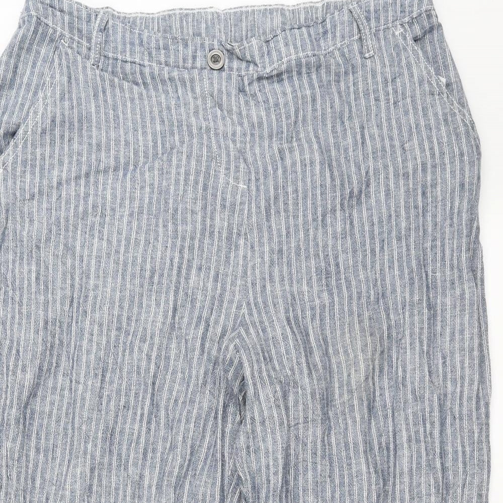 Bonmarché Womens Blue Striped  Cropped Trousers Size 16 L21 in