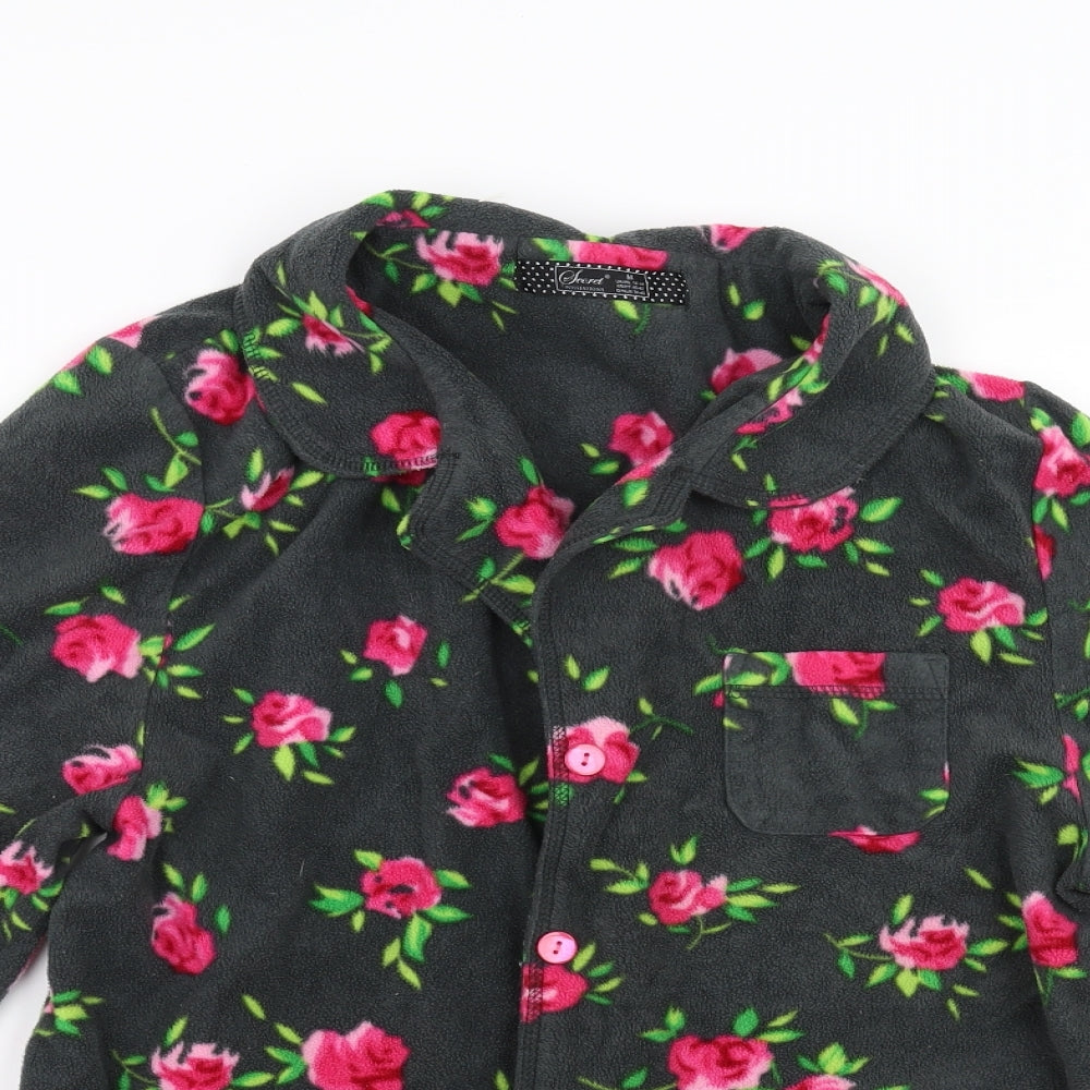 Secret Obsessions Womens Grey Floral Fleece Top Pyjama Top Size M