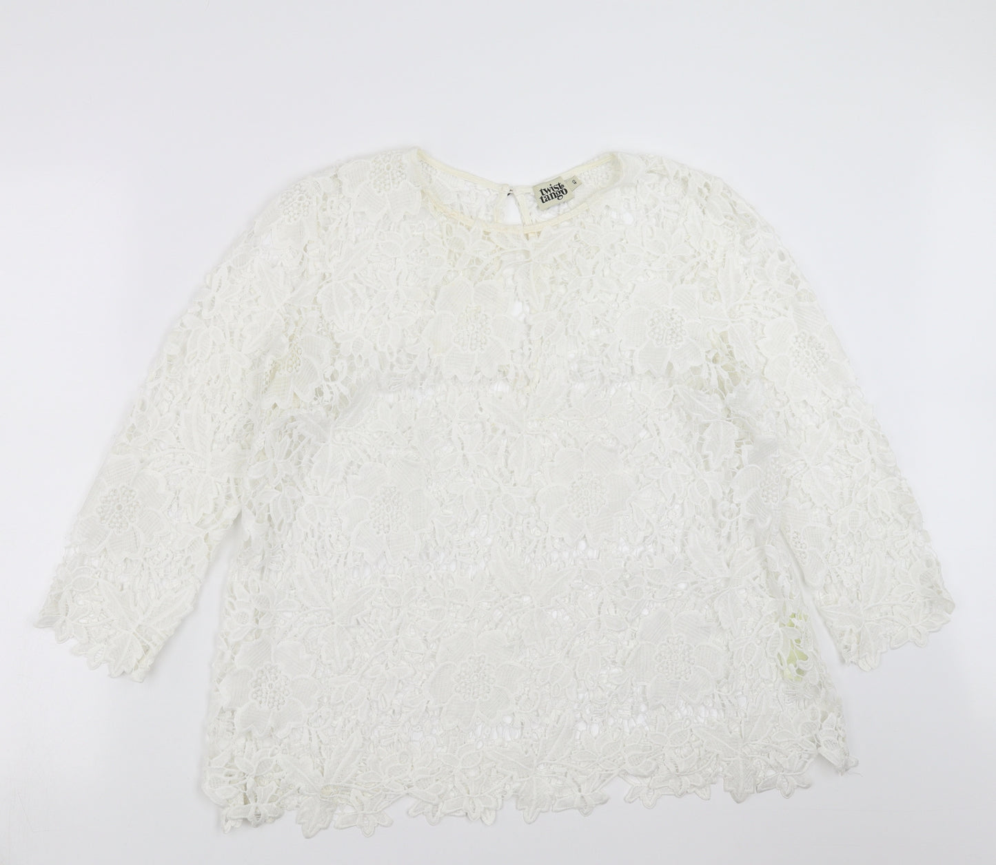 twist&mango Womens White Floral  Basic Blouse Size 12  - lace
