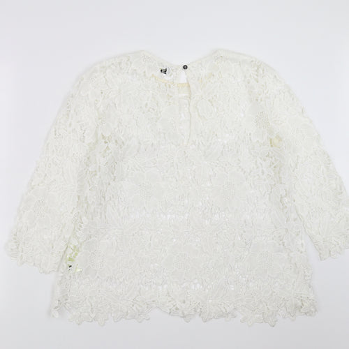 twist&mango Womens White Floral  Basic Blouse Size 12  - lace
