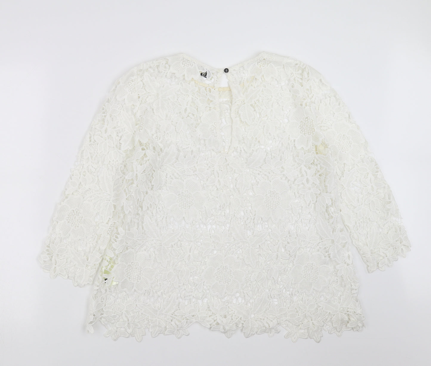 twist&mango Womens White Floral  Basic Blouse Size 12  - lace