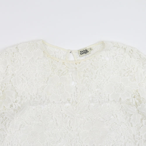 twist&mango Womens White Floral  Basic Blouse Size 12  - lace