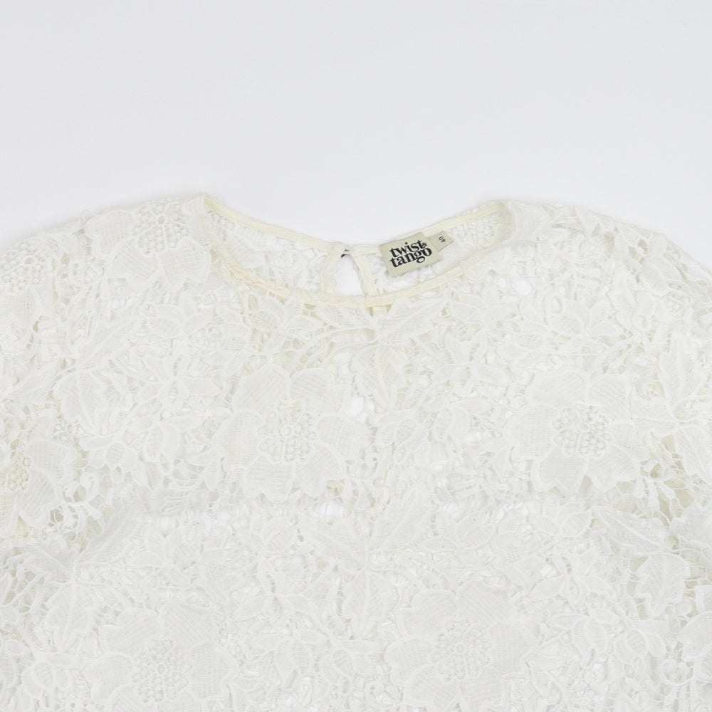 twist&mango Womens White Floral  Basic Blouse Size 12  - lace