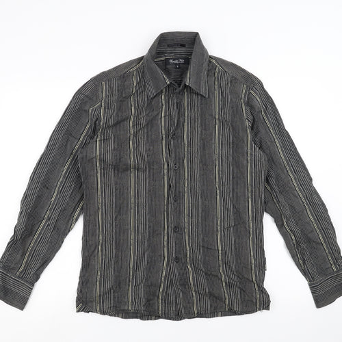 Brocade Mens Black Striped   Button-Up Size S