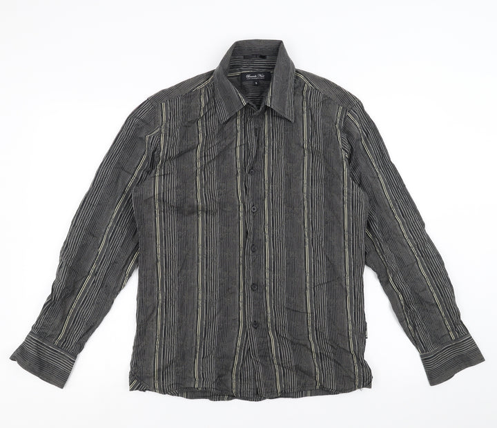 Brocade Mens Black Striped   Button-Up Size S