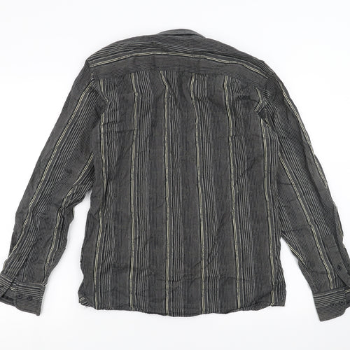 Brocade Mens Black Striped   Button-Up Size S