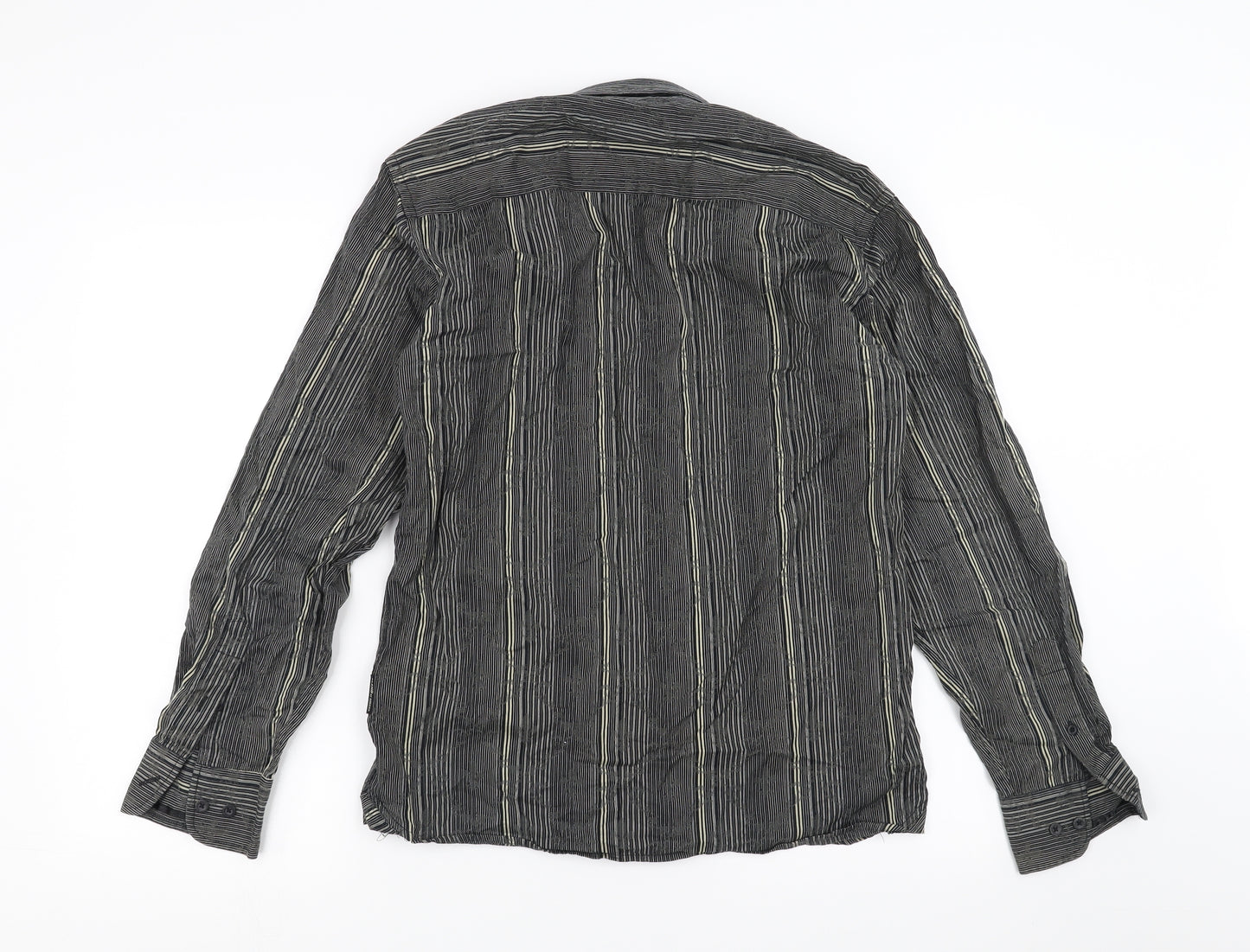 Brocade Mens Black Striped   Button-Up Size S