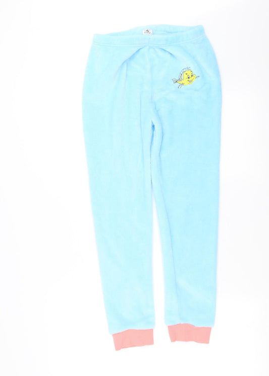 Front view of Disney girls’ blue solid pyjama pants, size 11-12, years - flounder