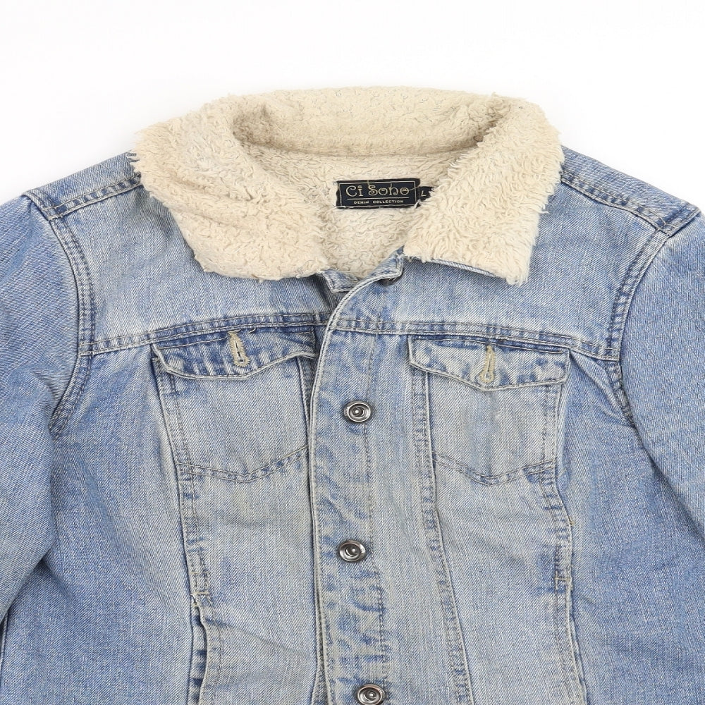 ci soho Womens Blue  Denim Jacket  Size L  - fleece lined