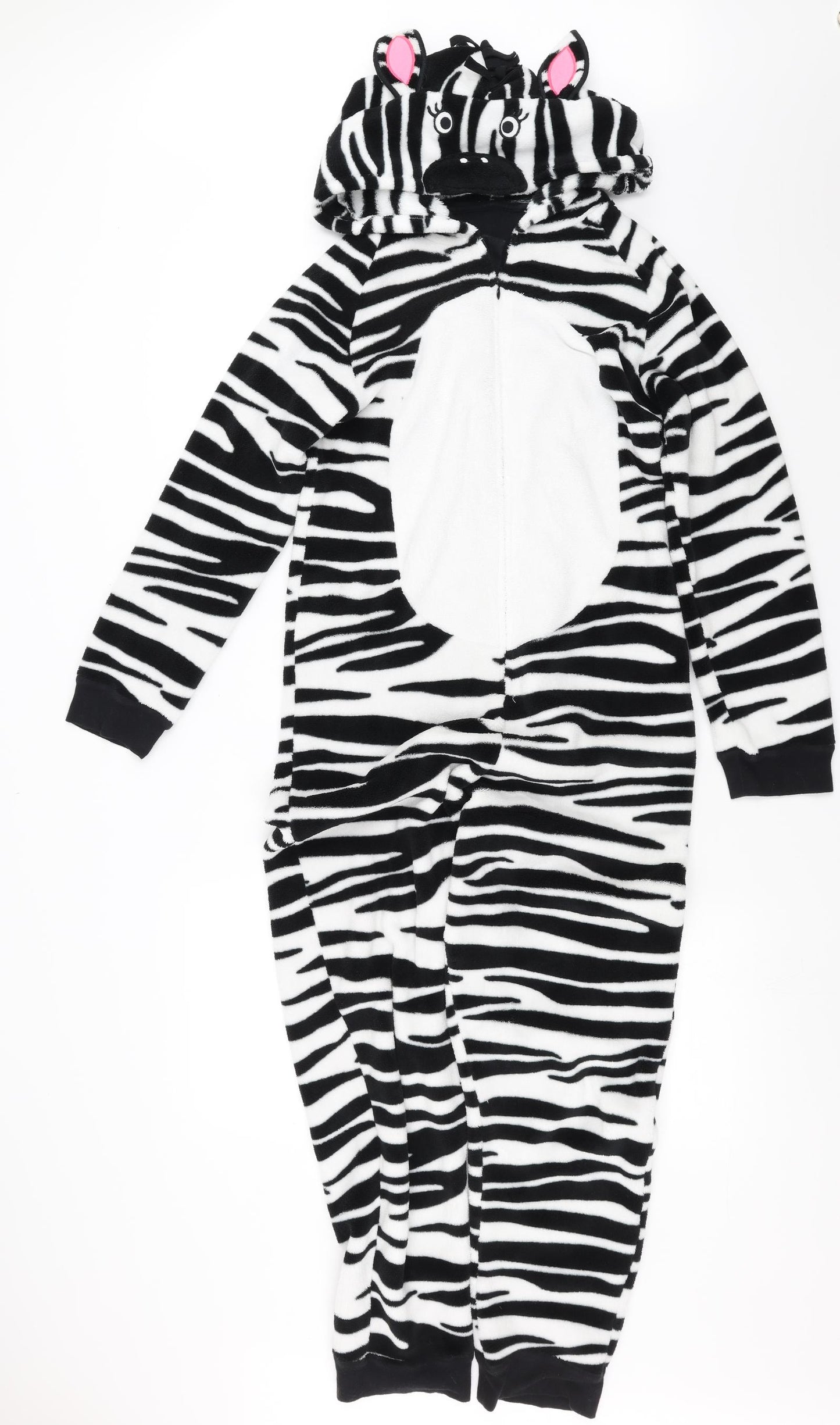 Marks and Spencer Girls Black Animal Print Fleece  One Piece Size 13-14 Years  - onesie