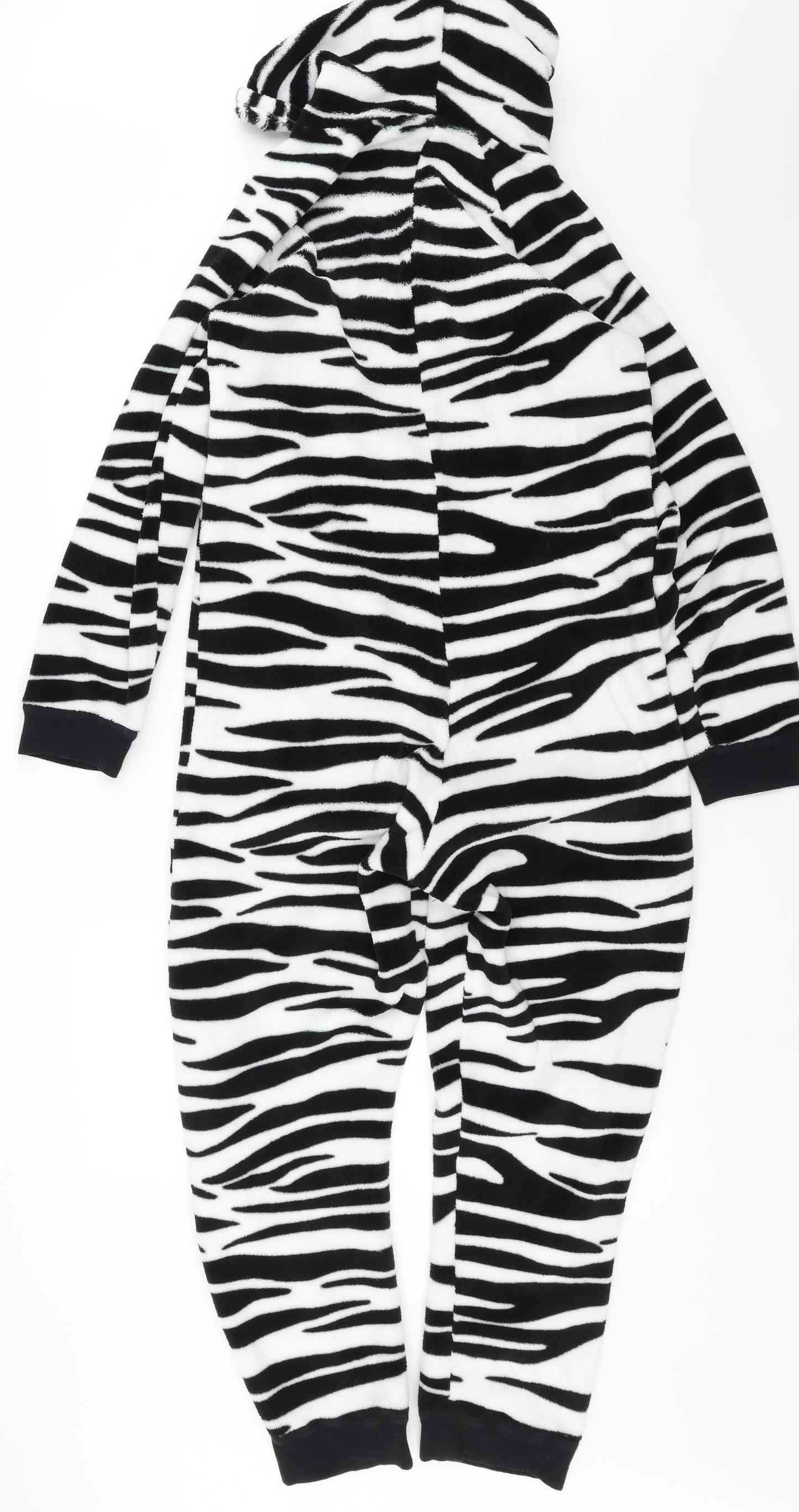Marks and Spencer Girls Black Animal Print Fleece  One Piece Size 13-14 Years  - onesie