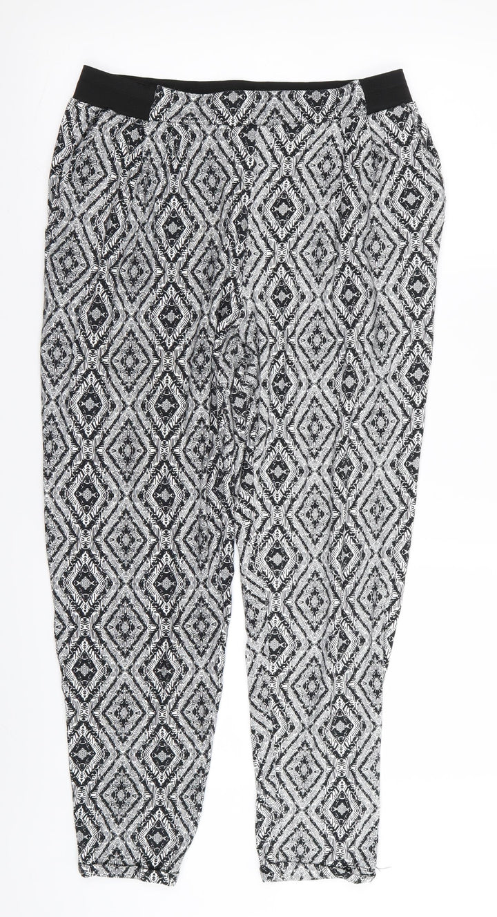 New Look Womens Black Geometric Trousers Size 12 L25 in
