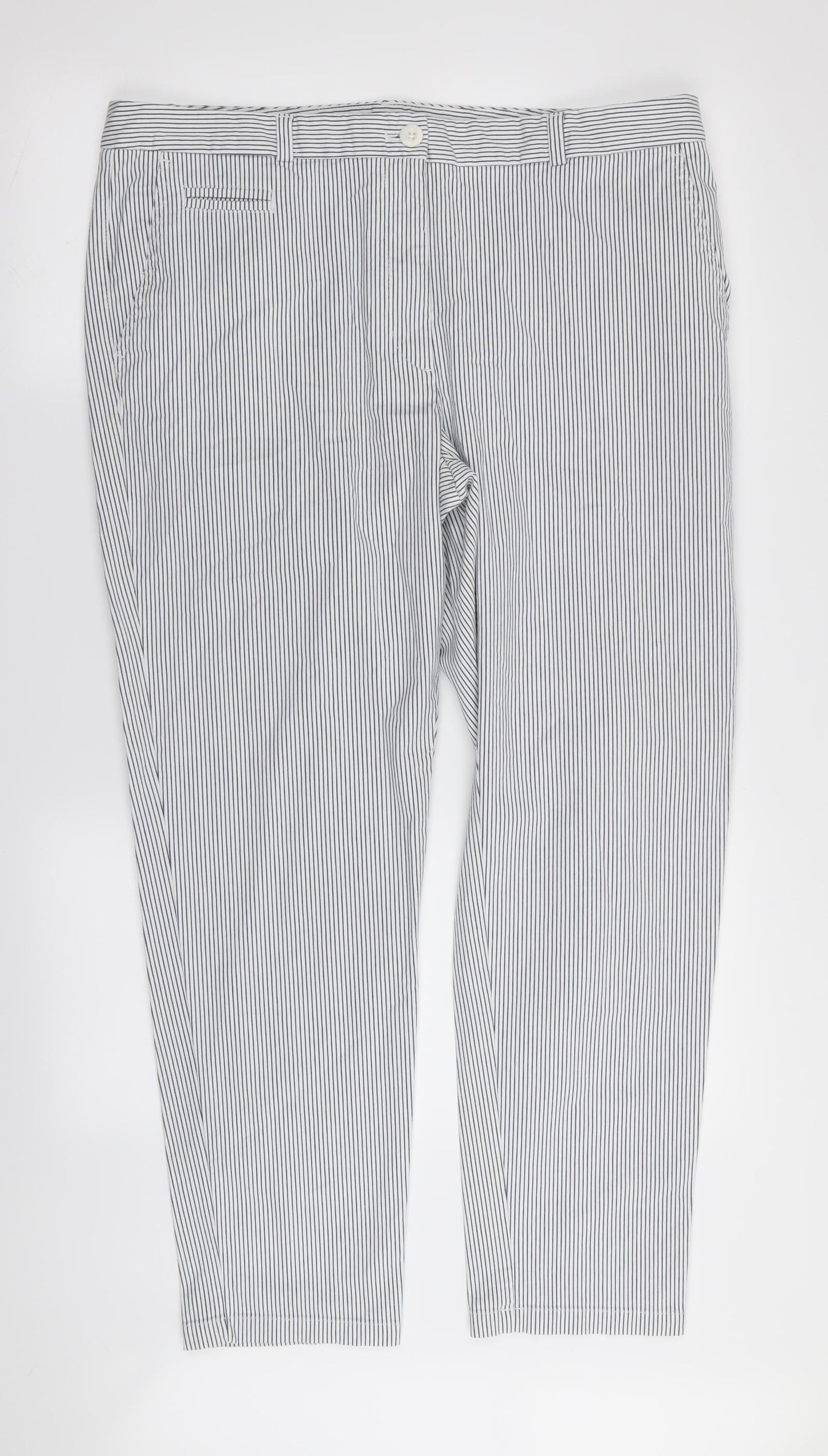 M&S Womens White Striped  Trousers  Size 16 L30 in