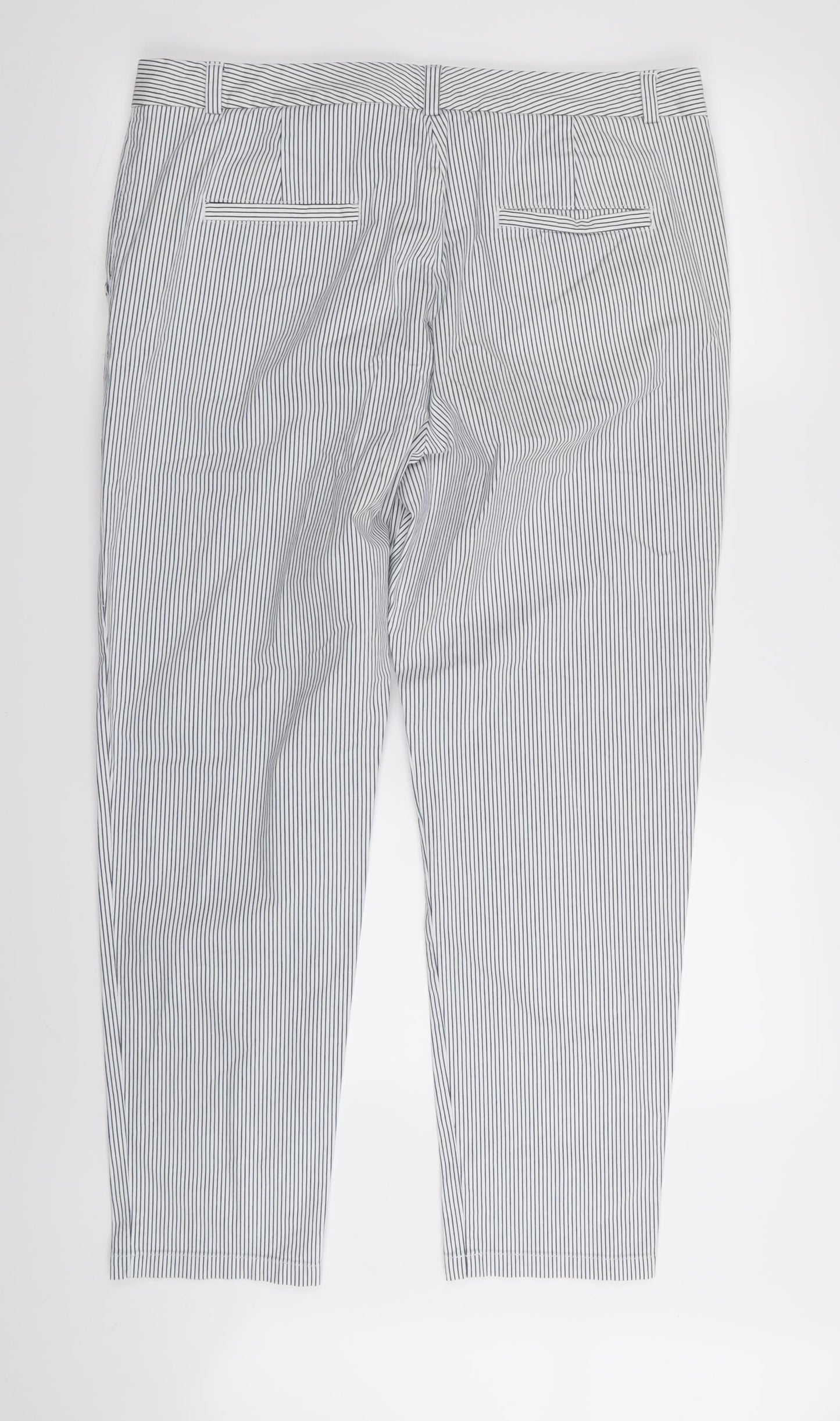 M&S Womens White Striped  Trousers  Size 16 L30 in