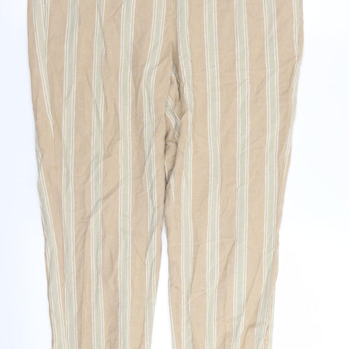 M&S Womens Beige Striped  Trousers  Size 12 L30 in