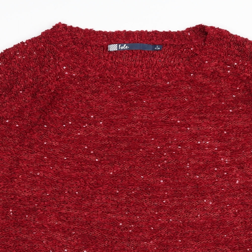 isle Womens Red   Pullover Jumper Size 18  - Sequins all over