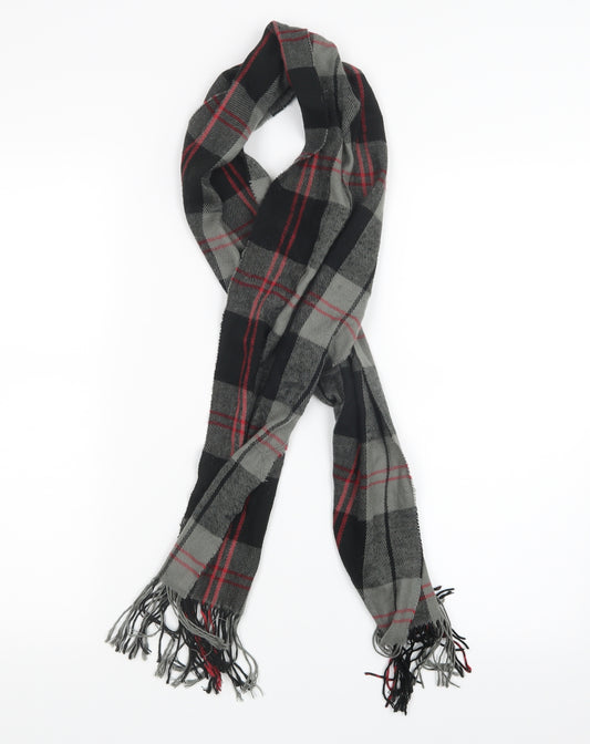 Front view of Preworn men’s grey plaids & checks scarf one size