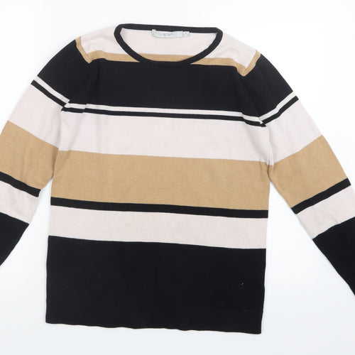 EWM Womens Black Striped Knit Pullover Jumper Size 10
