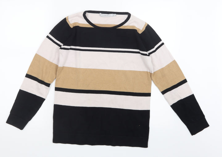 EWM Womens Black Striped Knit Pullover Jumper Size 10