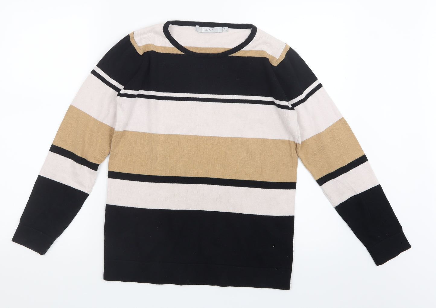 EWM Womens Black Striped Knit Pullover Jumper Size 10