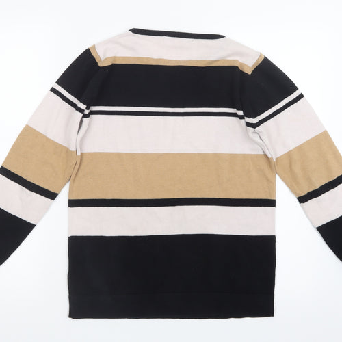 EWM Womens Black Striped Knit Pullover Jumper Size 10