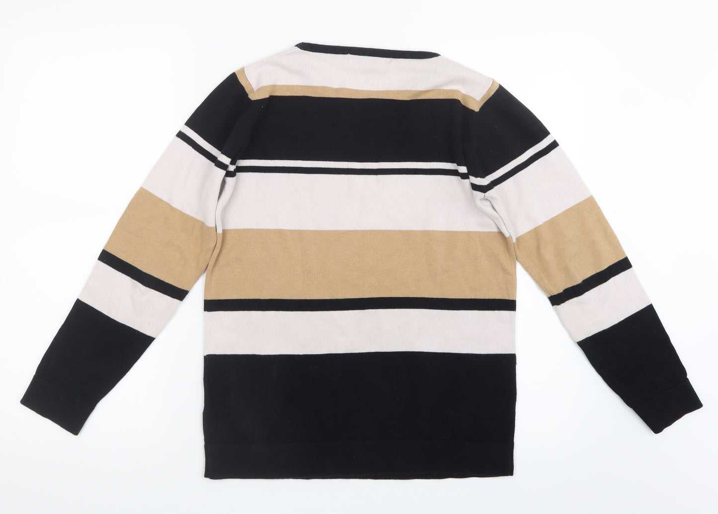 EWM Womens Black Striped Knit Pullover Jumper Size 10