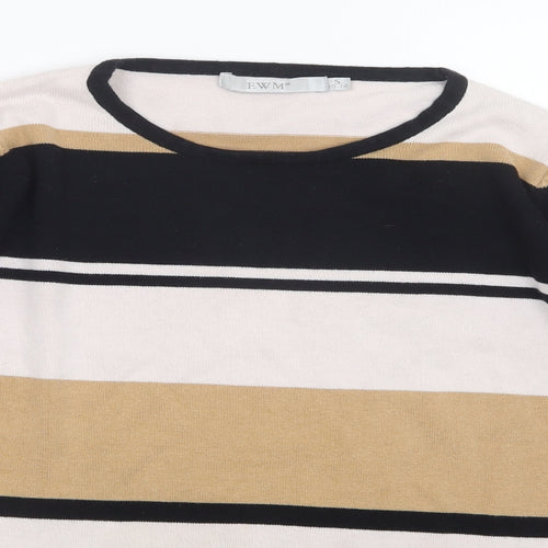 EWM Womens Black Striped Knit Pullover Jumper Size 10