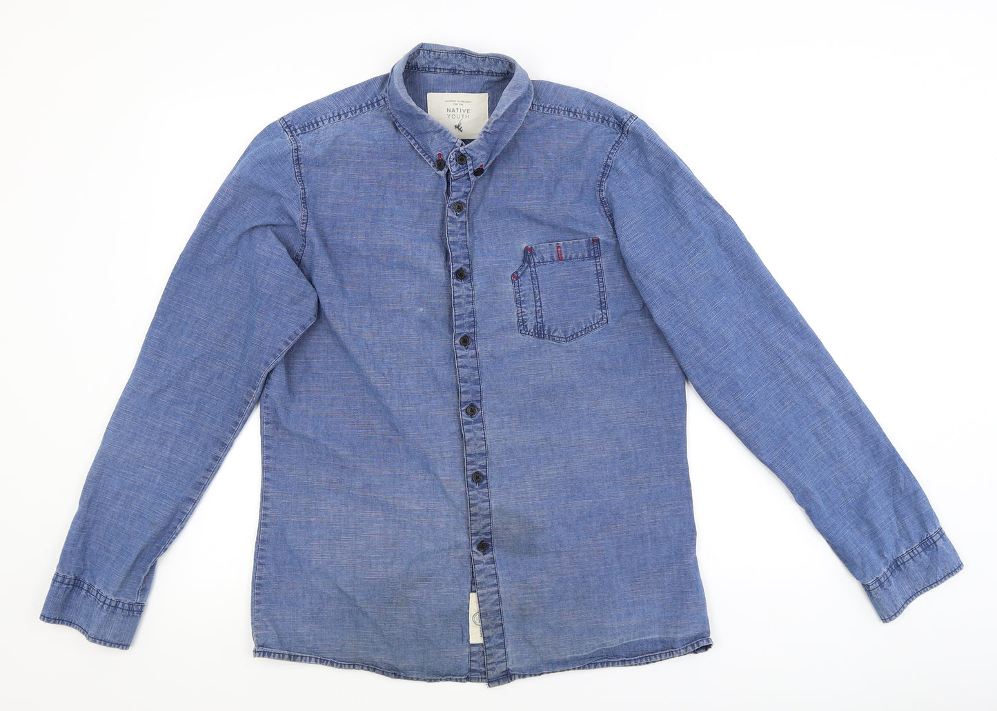 Native Youth Mens Blue    Button-Up Size M
