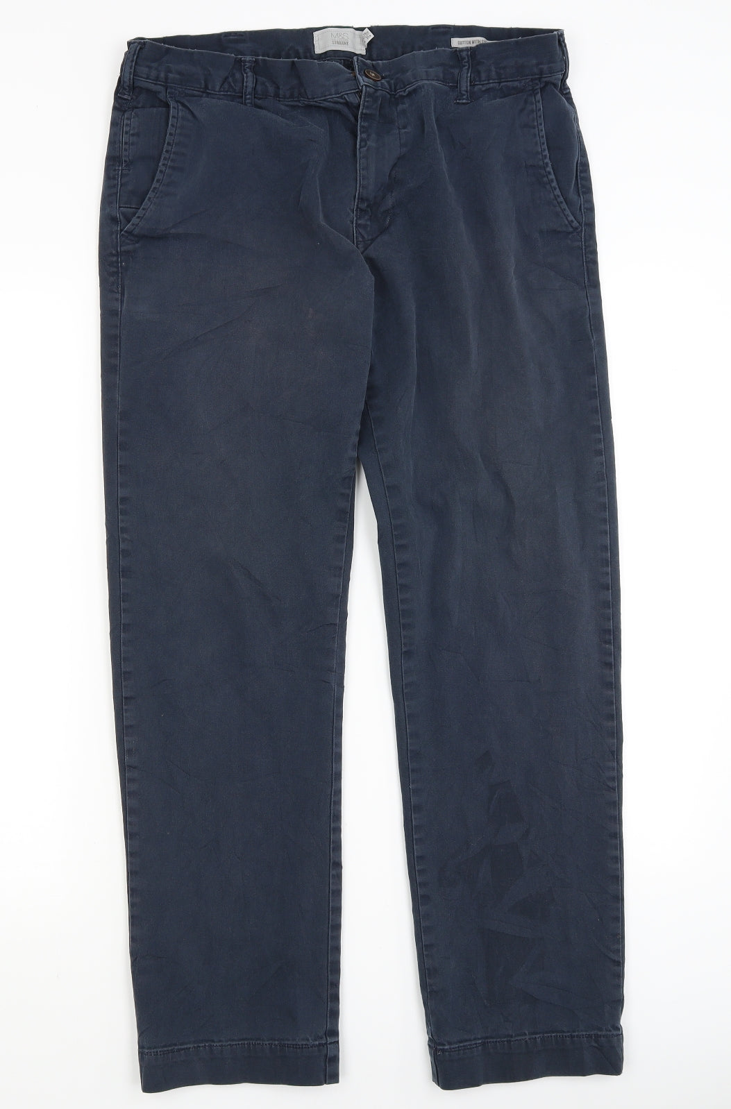 Marks and Spencer Mens Blue   Chino Trousers Size 34 in L29 in