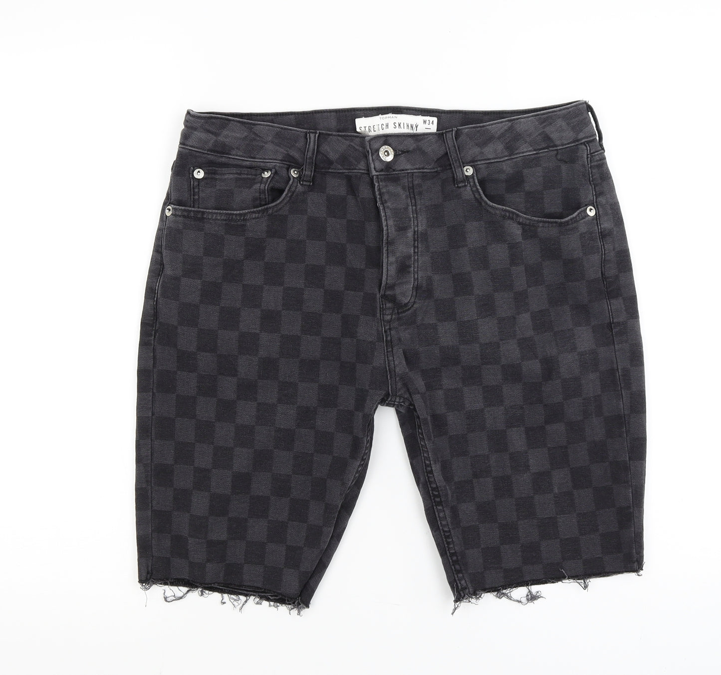 Topman Mens Black Check  Bermuda Shorts Size 34 in