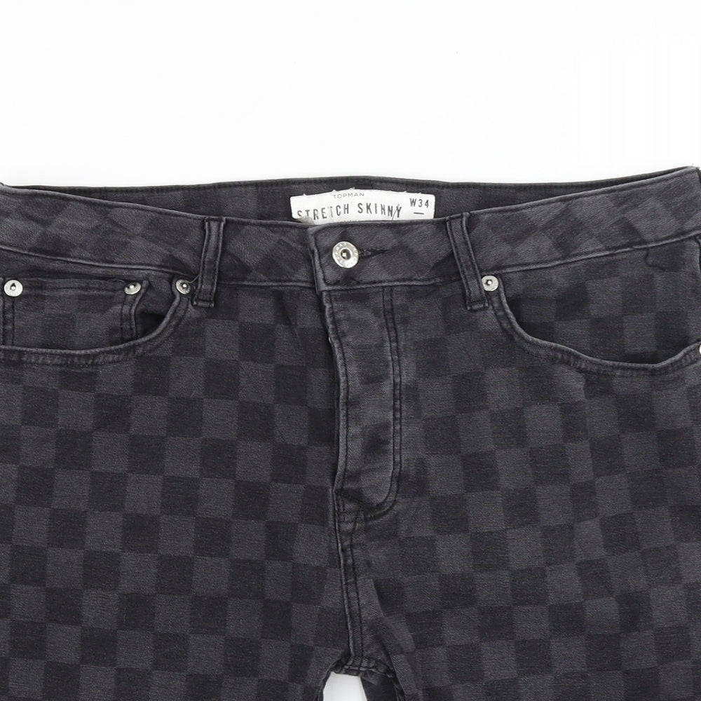 Topman Mens Black Check  Bermuda Shorts Size 34 in